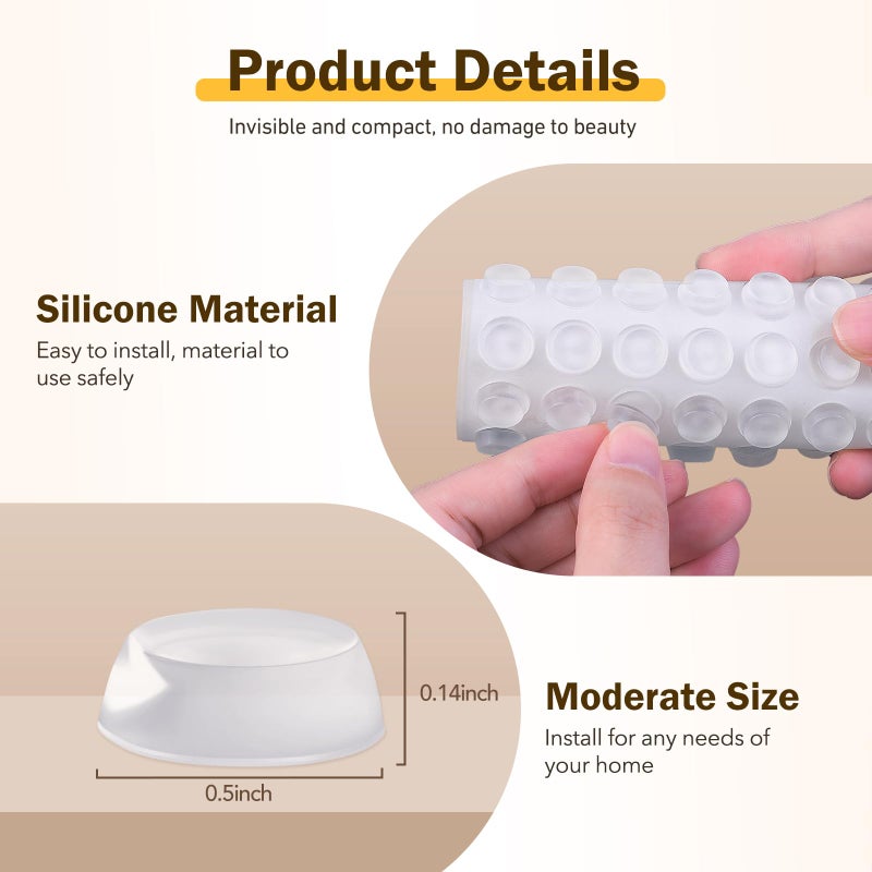 QUEENTI Silicone 160 Pcs Cabinet Door Bumpers Round, 1/2" Diameter Self Adhesive Clear Cupboard Door Drawer Bumpers for Kitchen Cabinets Cutting Boards Picture Frames - Image 2
